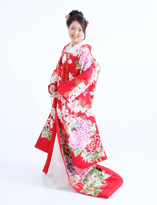 色打掛　赤ラメ　牡丹